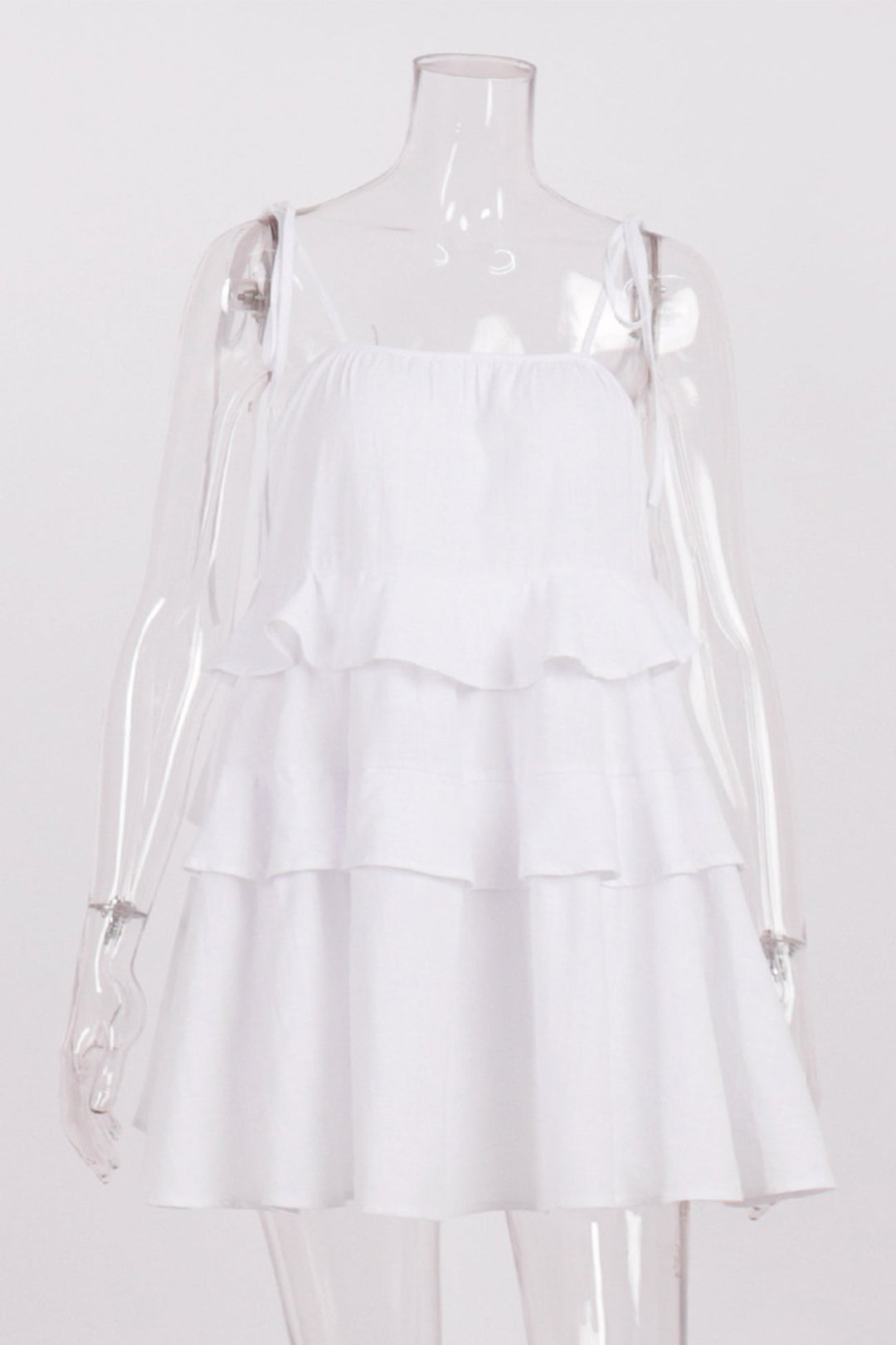 Linde – Katoenen Babydoll-jurk met Strikbandjes en Gelaagde Rok