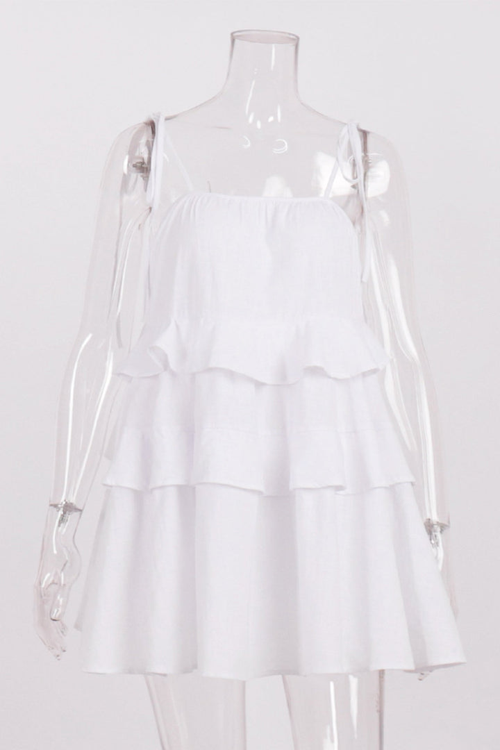 Linde – Katoenen Babydoll-jurk met Strikbandjes en Gelaagde Rok