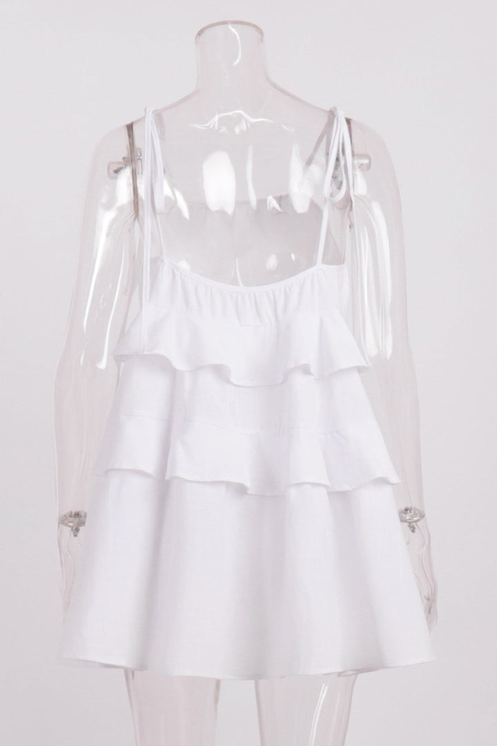 Linde – Katoenen Babydoll-jurk met Strikbandjes en Gelaagde Rok