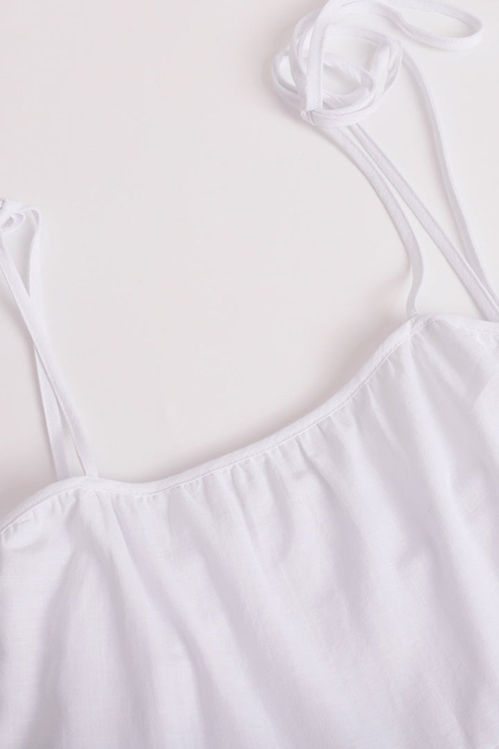 Linde – Katoenen Babydoll-jurk met Strikbandjes en Gelaagde Rok