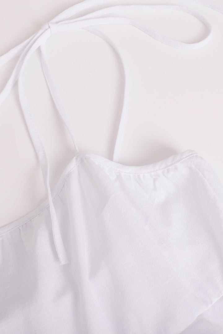 Linde – Katoenen Babydoll-jurk met Strikbandjes en Gelaagde Rok