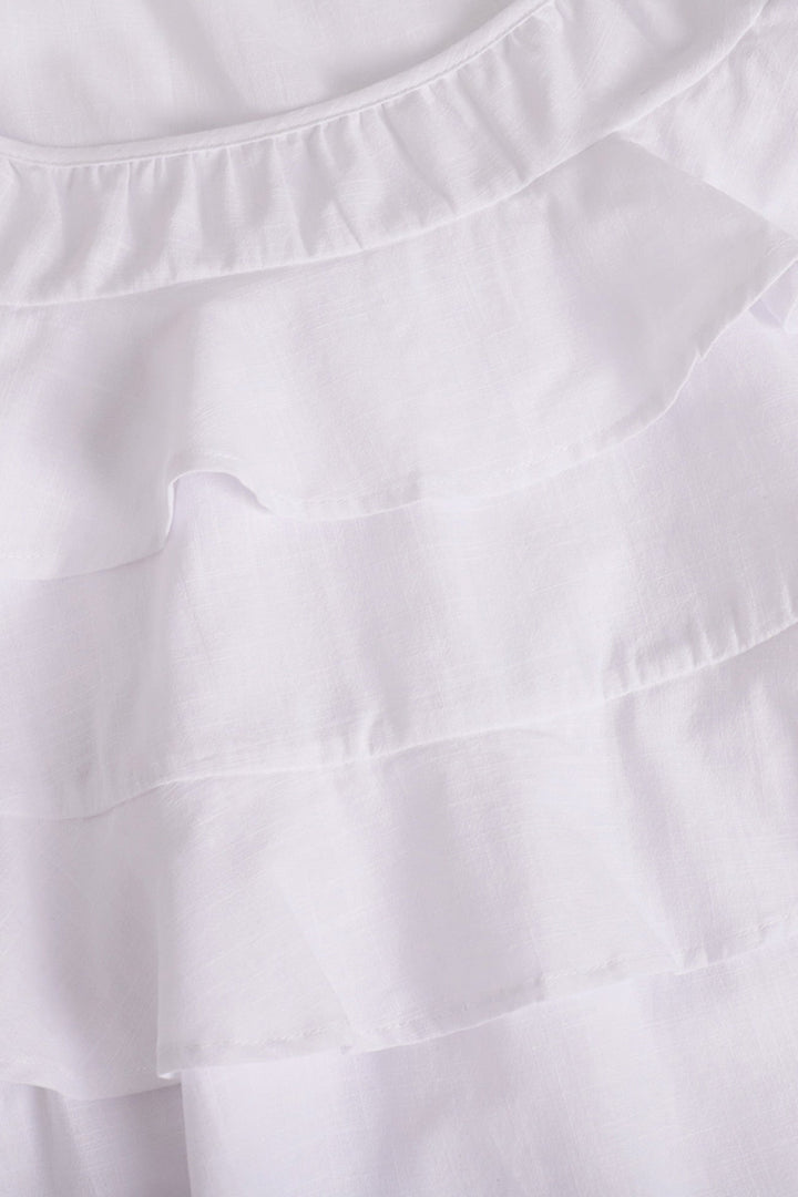 Linde – Katoenen Babydoll-jurk met Strikbandjes en Gelaagde Rok