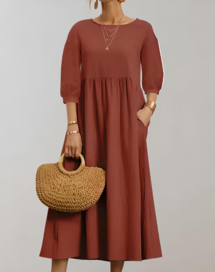 Elise - Losvallende midi-jurk met 3/4 mouwen