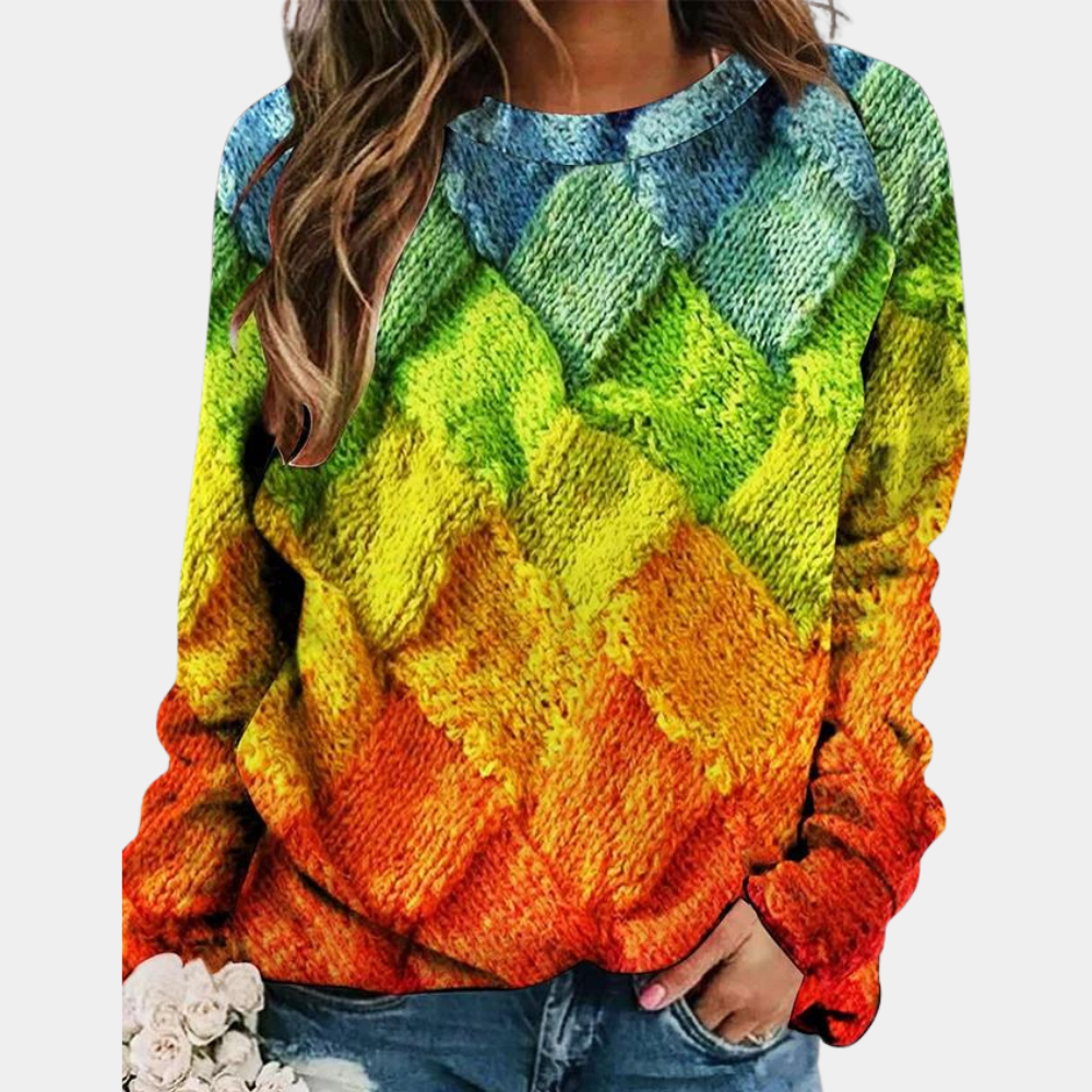 Liselot | Zachte ademende polyester herfsttrui voor dames met kleurrijke ruitprint