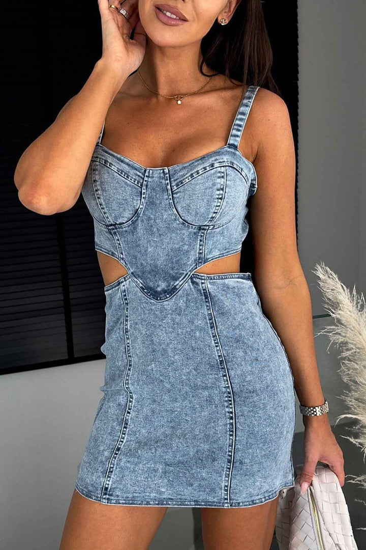 Tirza – Denim Bodycon Cami-jurk met Cut-Out en Rits