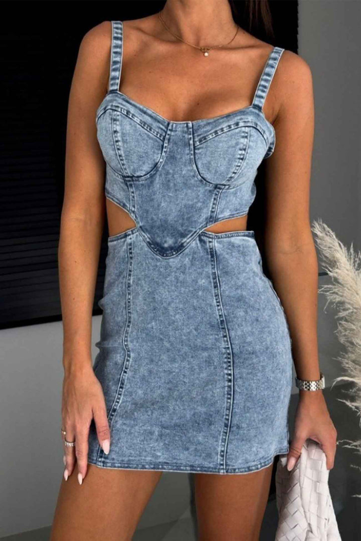 Tirza – Denim Bodycon Cami-jurk met Cut-Out en Rits