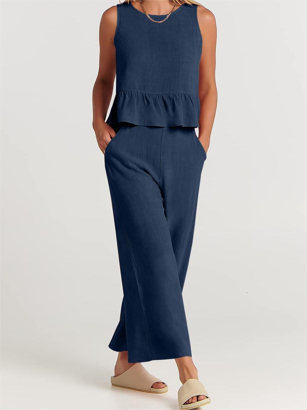Tess - Dames Mouwloze Top en Broek Set - Elegante en Luchtige Combinatie voor de Zomer