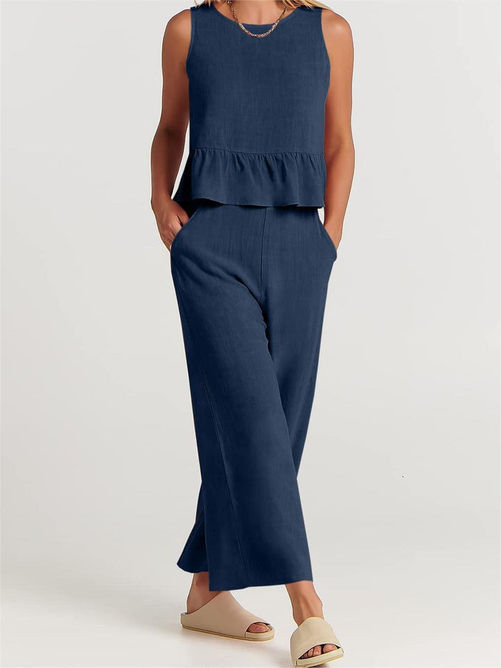 Tess - Dames Mouwloze Top en Broek Set - Elegante en Luchtige Combinatie voor de Zomer