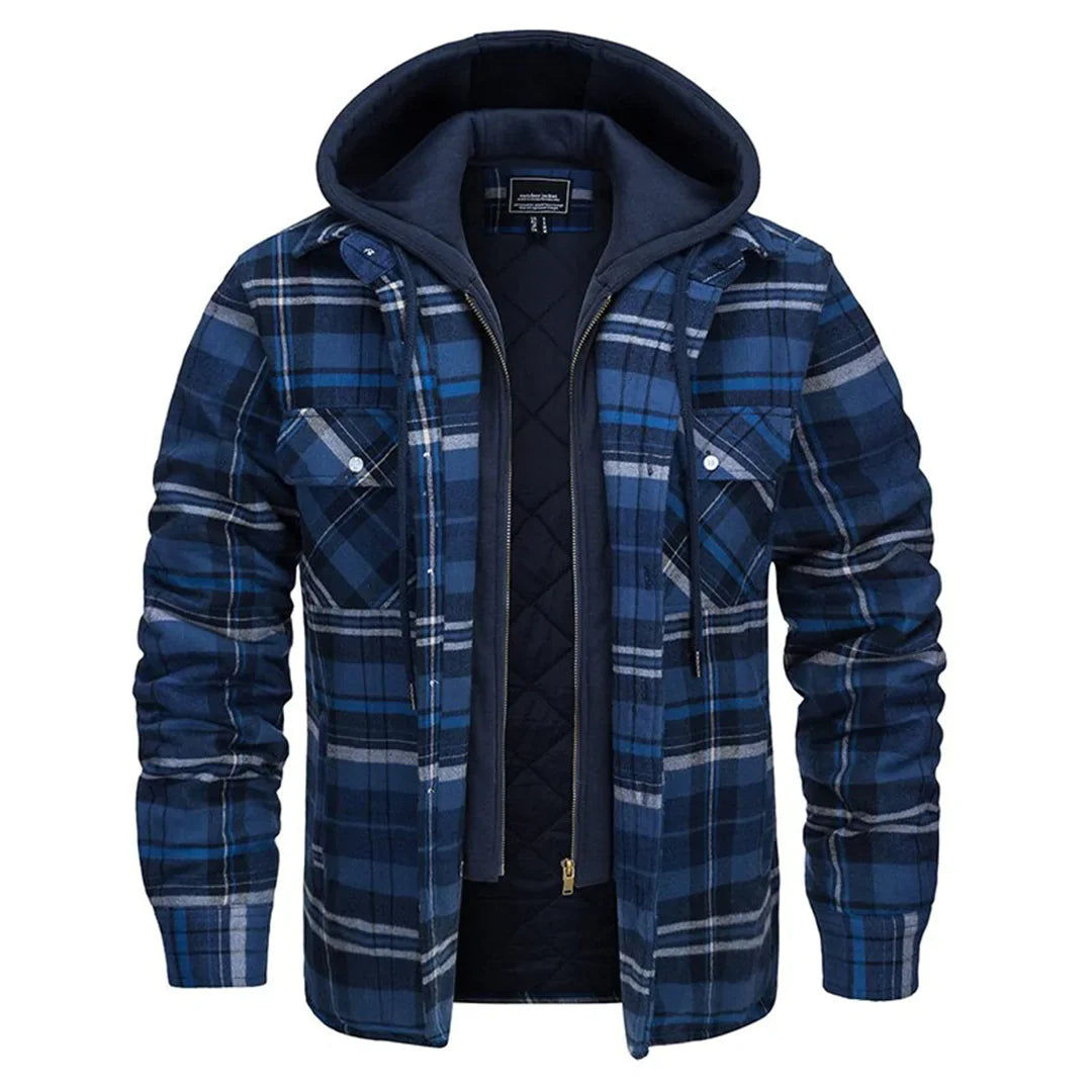 Lars | Warme geruite winterjas voor heren met capuchon en veelzijdig design