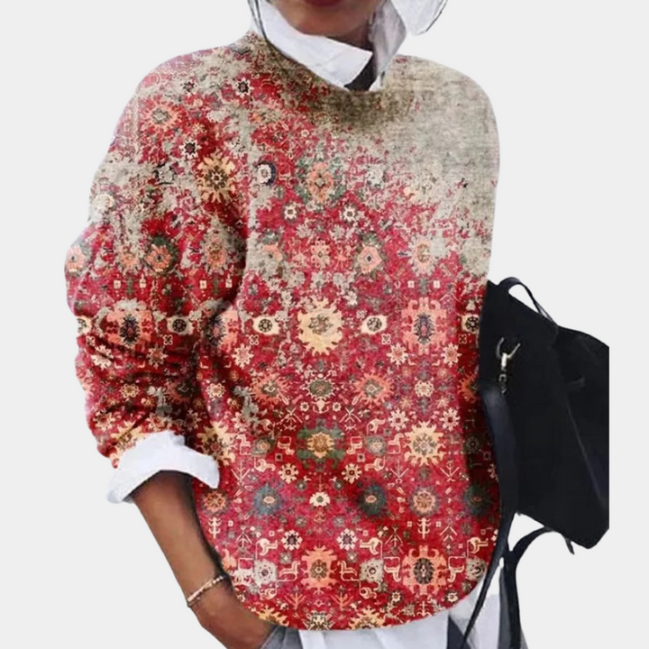 Elena | Lichtgewicht ademend polyester herfsttrui voor dames met grafische print en relaxte pasvorm