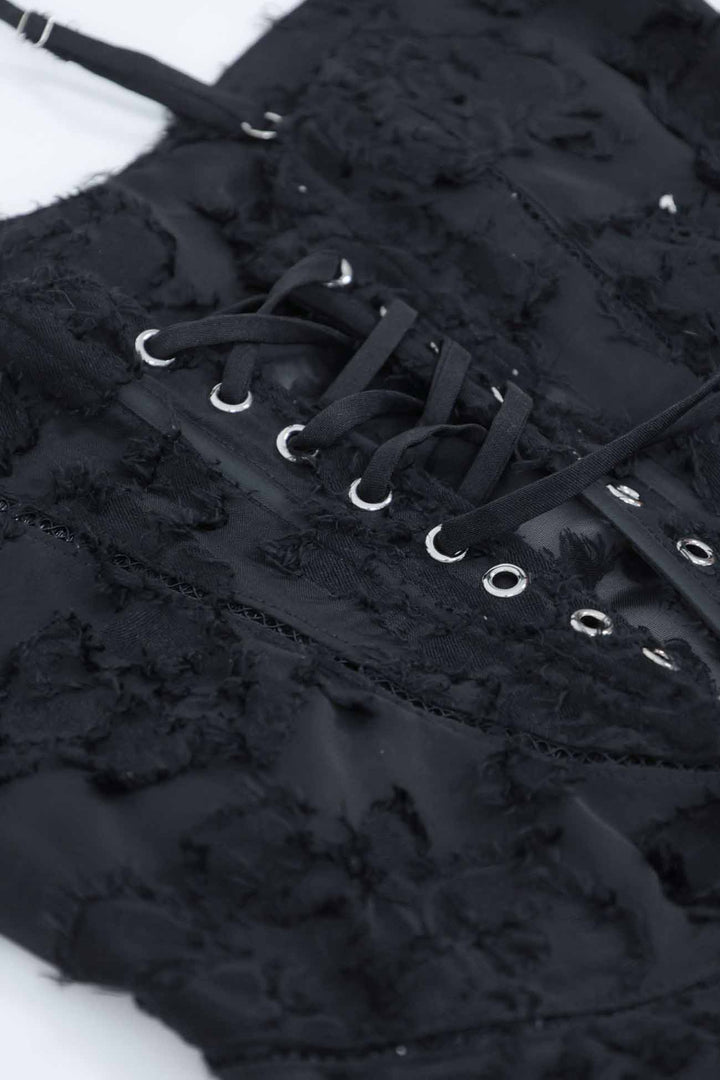 Lara – Mouwloze Maxi Jurk met Kant en Striksluiting Achter-