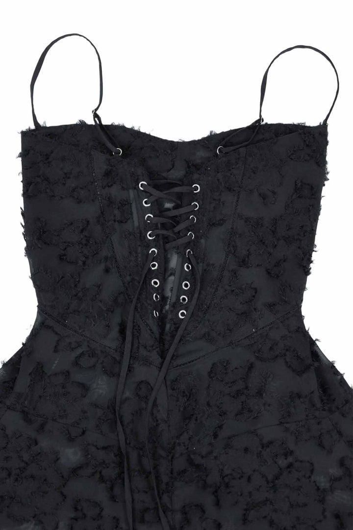Lara – Mouwloze Maxi Jurk met Kant en Striksluiting Achter-
