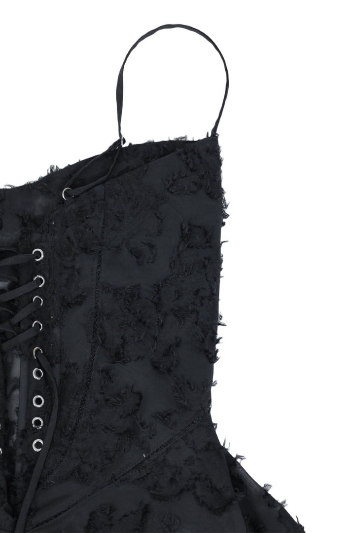 Lara – Mouwloze Maxi Jurk met Kant en Striksluiting Achter-