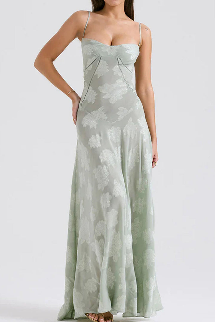 Lara – Mouwloze Maxi Jurk met Kant en Striksluiting Achter-