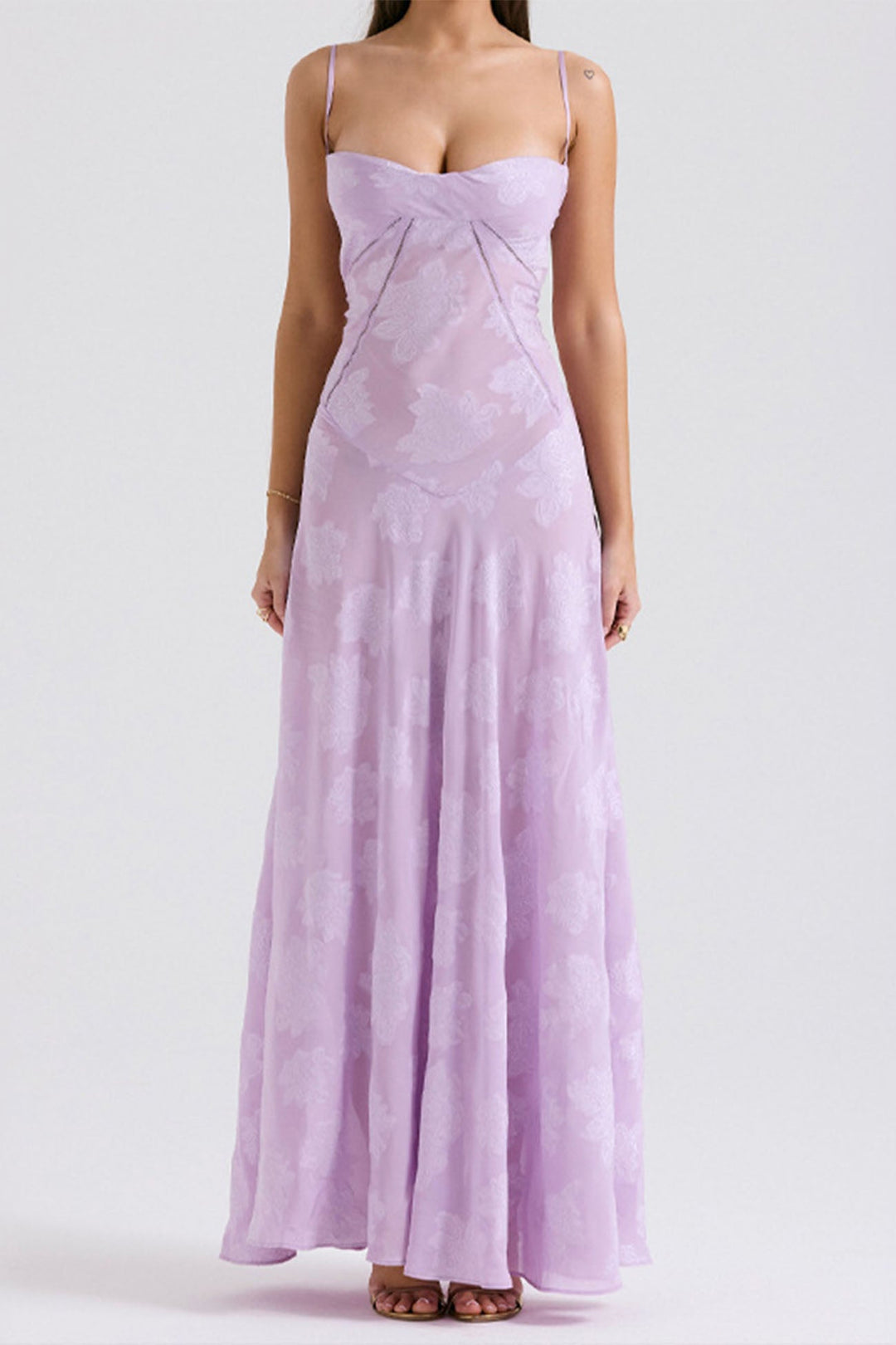 Lara – Mouwloze Maxi Jurk met Kant en Striksluiting Achter-