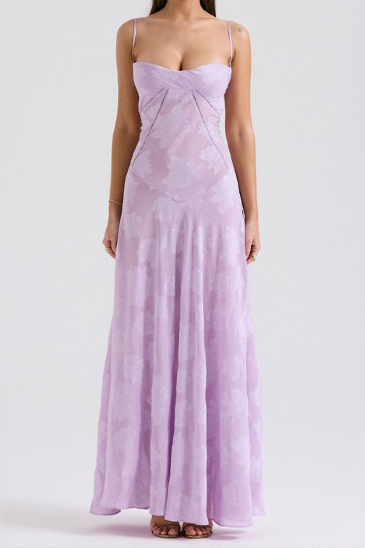 Lara – Mouwloze Maxi Jurk met Kant en Striksluiting Achter-