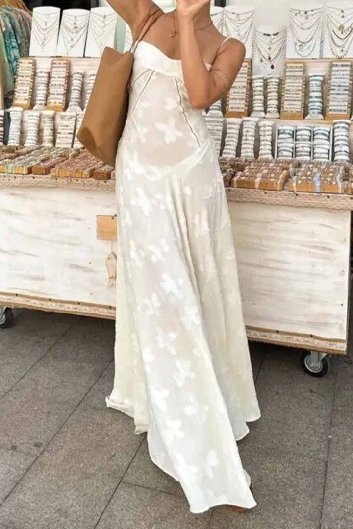 Lara – Mouwloze Maxi Jurk met Kant en Striksluiting Achter-