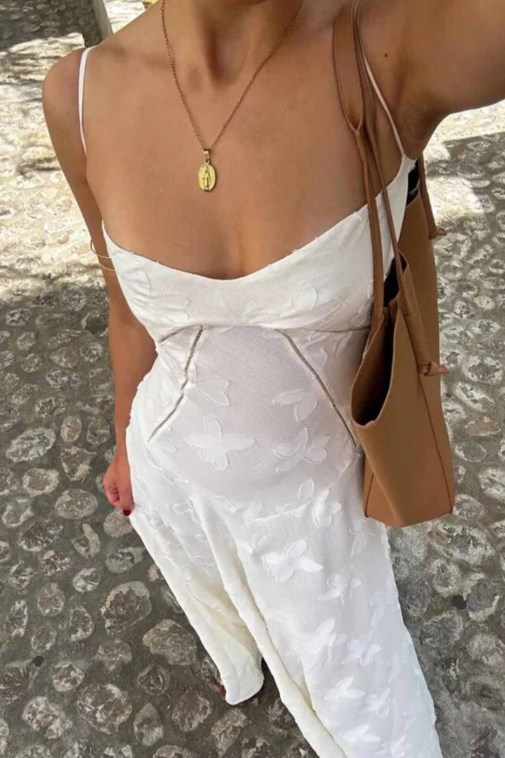 Lara – Mouwloze Maxi Jurk met Kant en Striksluiting Achter-