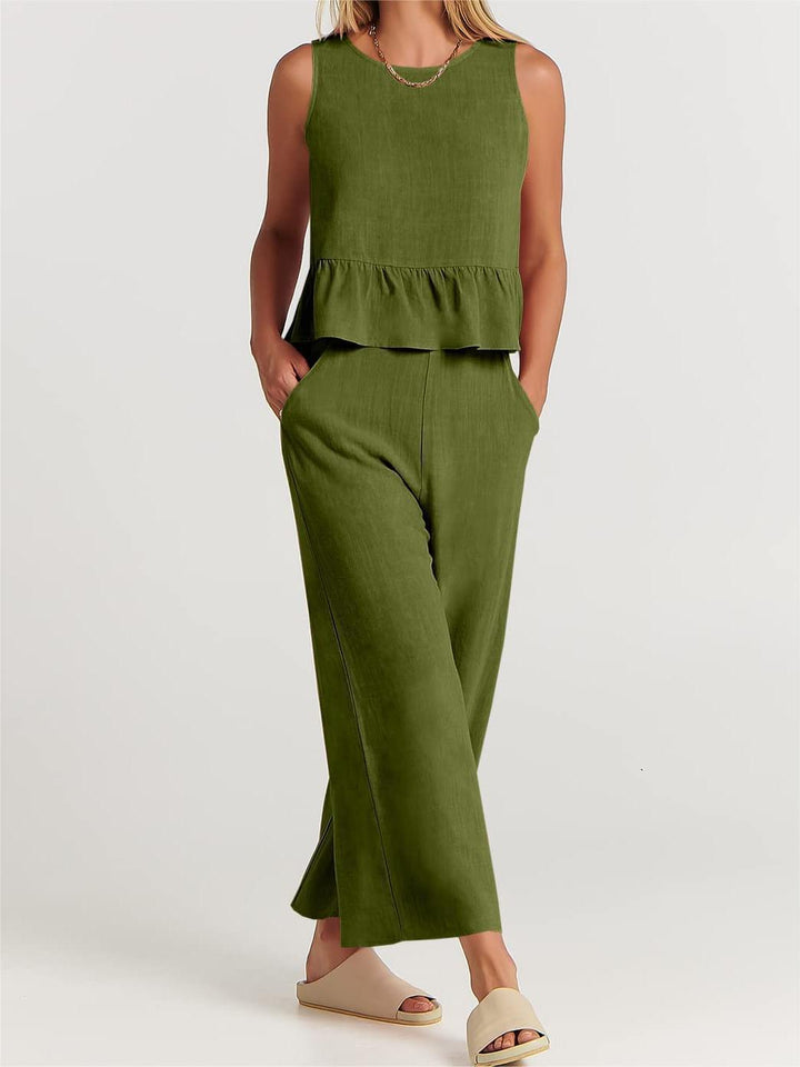 Tess - Dames Mouwloze Top en Broek Set - Elegante en Luchtige Combinatie voor de Zomer