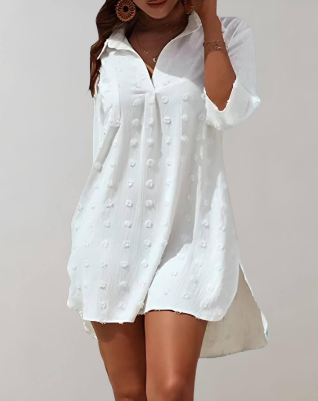 Eleganza - Chique chiffon jurk met V-hals en textuurpatroon