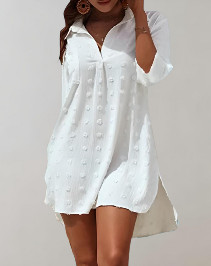 Eleganza - Chique chiffon jurk met V-hals en textuurpatroon