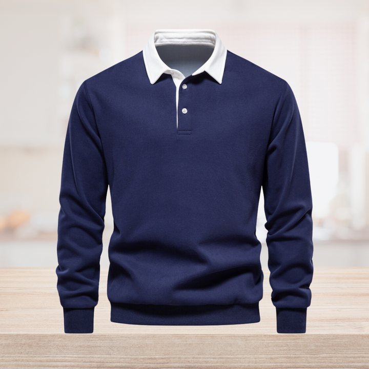 Henri | Zacht ademend katoenmix herfst poloshirt voor heren met klassieke lange mouwen en contrasterende kraag