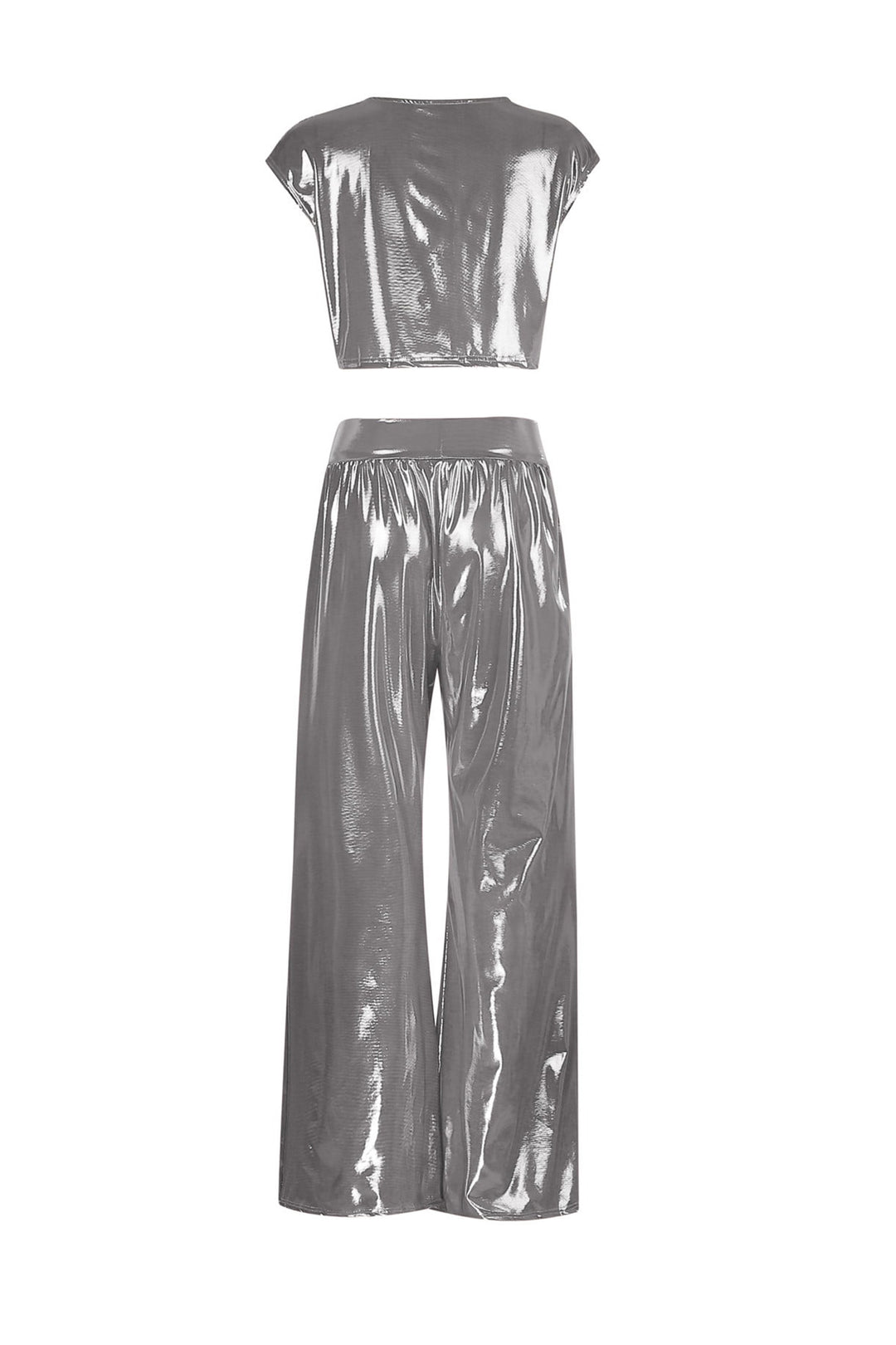 Loïs – Glanzende Set met Crop Top en Wijde Broek