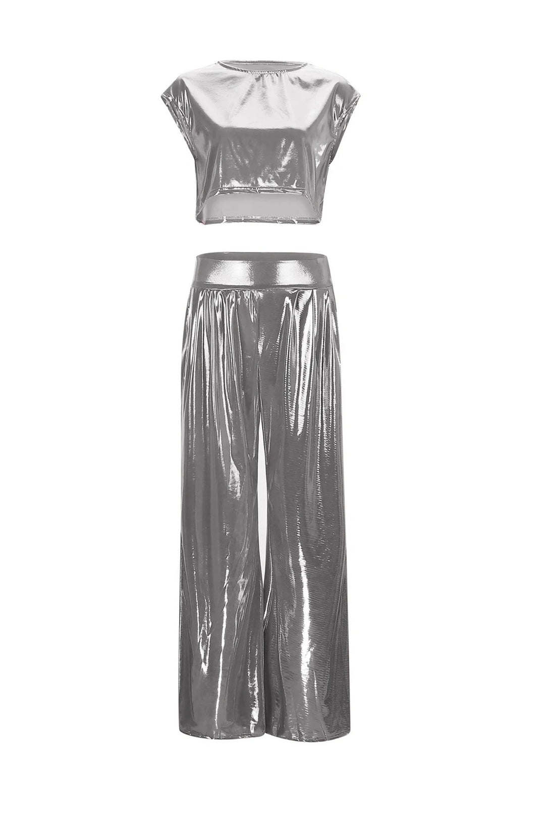 Loïs – Glanzende Set met Crop Top en Wijde Broek