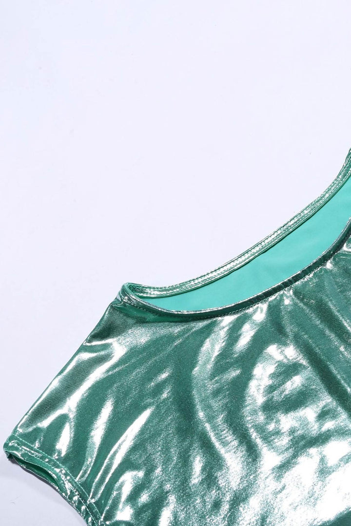 Loïs – Glanzende Set met Crop Top en Wijde Broek