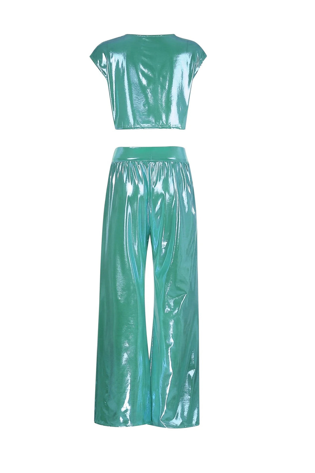 Loïs – Glanzende Set met Crop Top en Wijde Broek