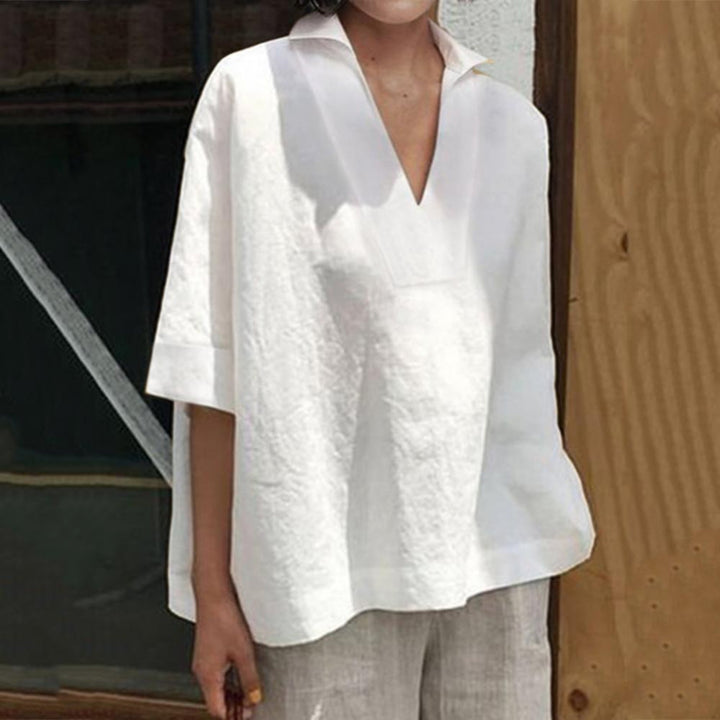 Iris - Dames Linnen Blouse - V-hals voor een Elegante Uitstraling