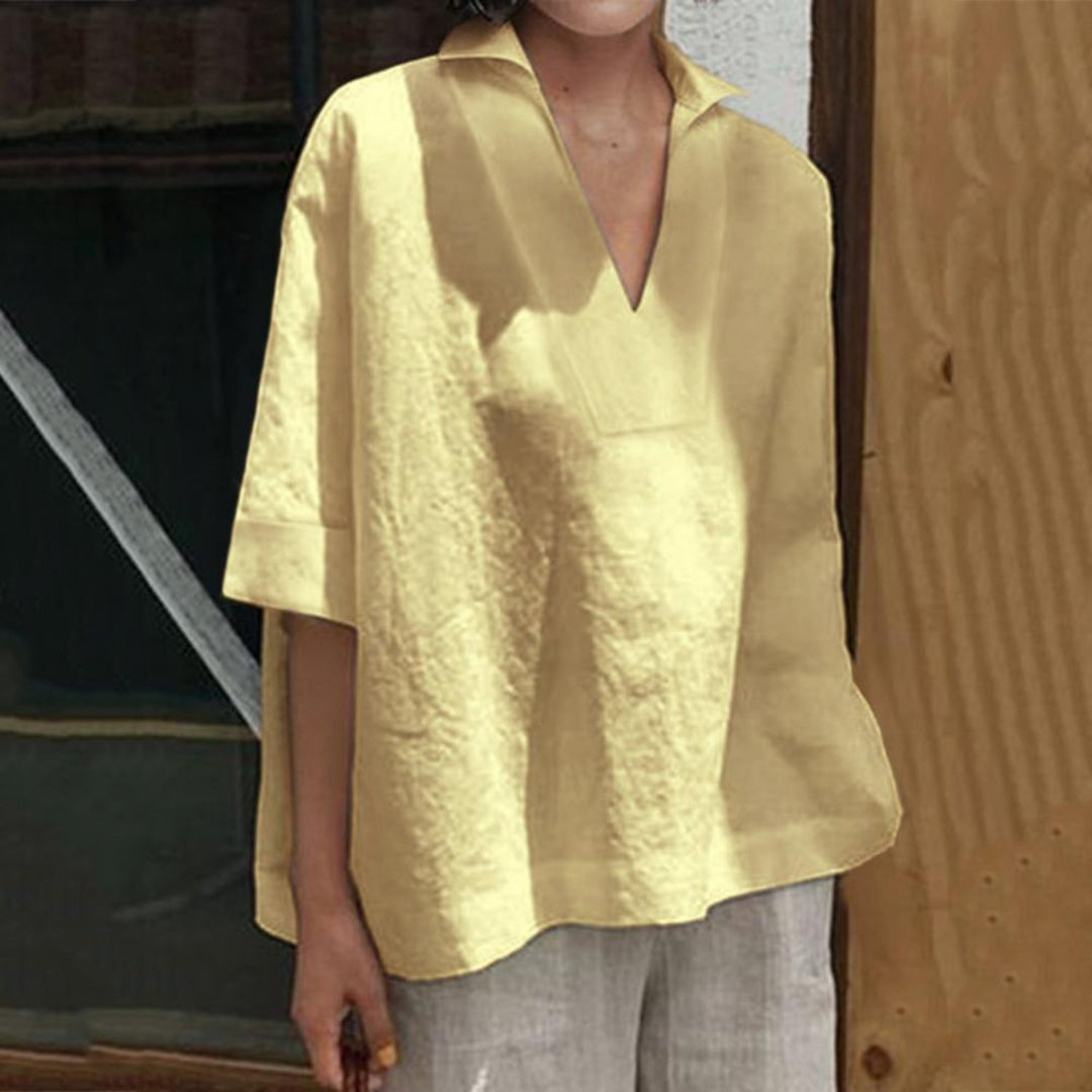 Iris - Dames Linnen Blouse - V-hals voor een Elegante Uitstraling