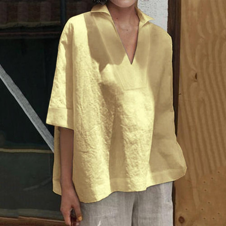 Iris - Dames Linnen Blouse - V-hals voor een Elegante Uitstraling