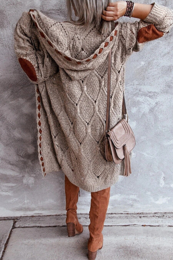 Elodie - Lang Gebreid Vest met Capuchon - Oversized & Warm met Elleboogstukken