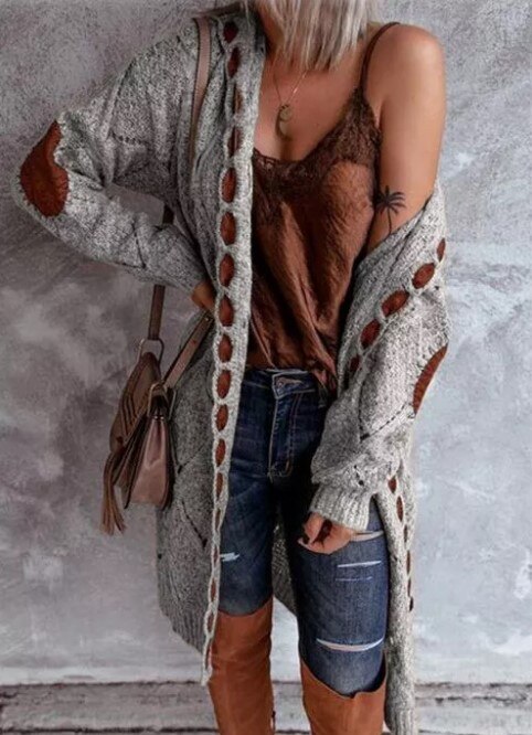 Elodie - Lang Gebreid Vest met Capuchon - Oversized & Warm met Elleboogstukken