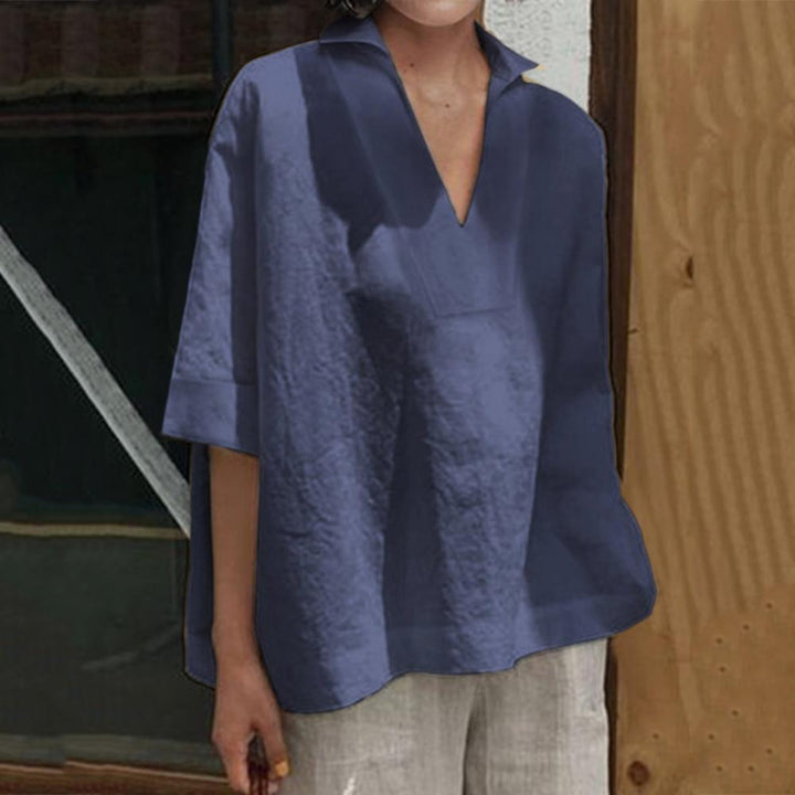 Iris - Dames Linnen Blouse - V-hals voor een Elegante Uitstraling