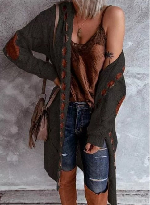 Elodie - Lang Gebreid Vest met Capuchon - Oversized & Warm met Elleboogstukken