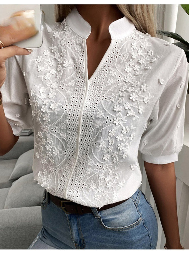 Celeste Dames Blouse – Zomerblouse van kant met korte mouwen en V-hals