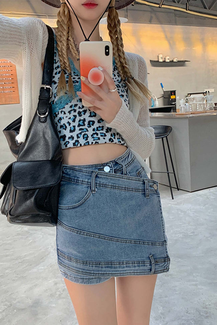 Isa – High-Waist Denim Skorts met Asymmetrisch Detail