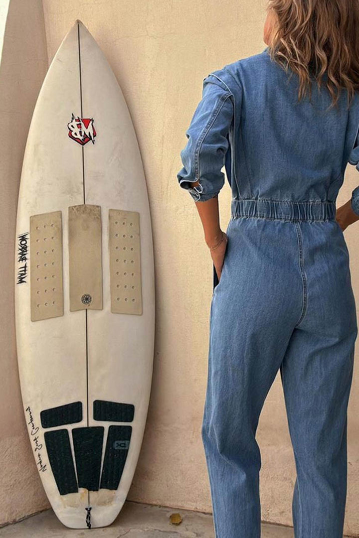 Mirthe – Denim Jumpsuit met Knoopsluiting en Elastische Taille