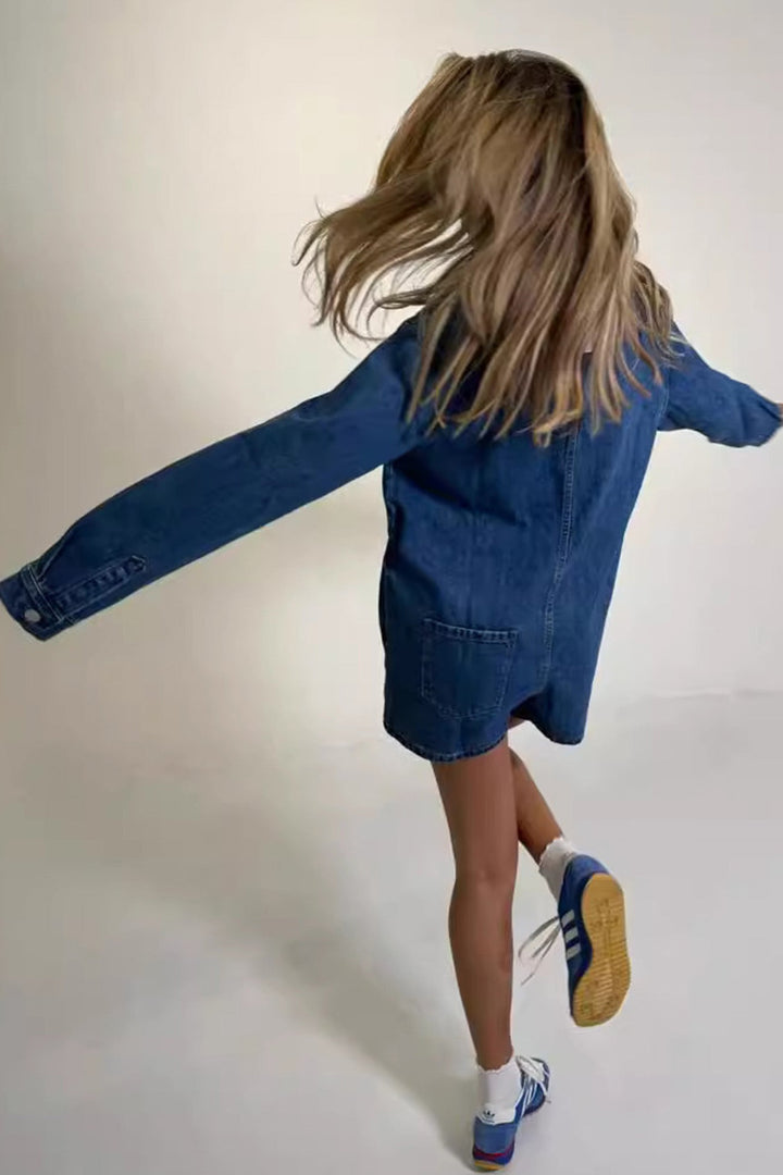 Mare – Denim Romper met Lange Mouwen en Knoopsluiting
