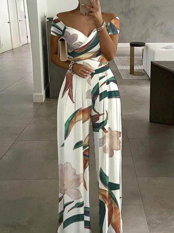 Lena - Dames Jumpsuit met Wijde Pijpen en Print