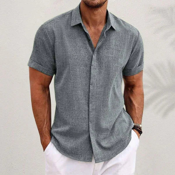 Heren overhemd korte mouw – Minimalistisch katoenen-linnen shirt voor stijlvolle zomerse dagen