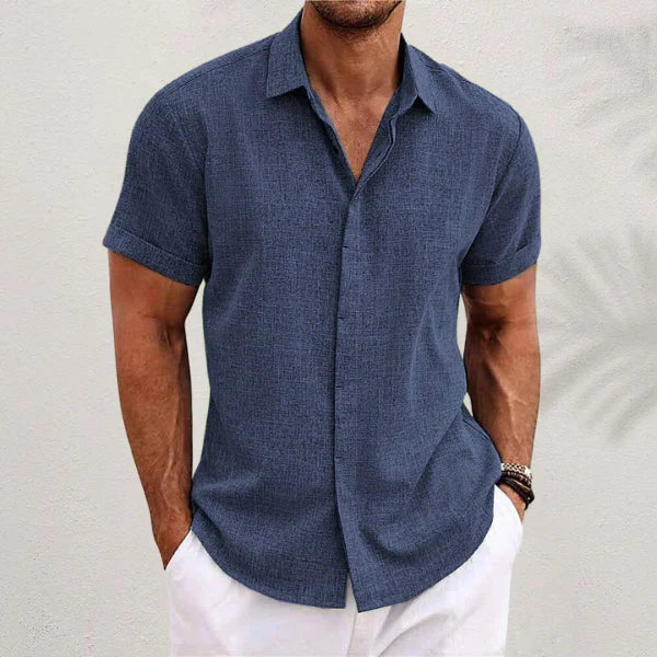 Heren overhemd korte mouw – Minimalistisch katoenen-linnen shirt voor stijlvolle zomerse dagen