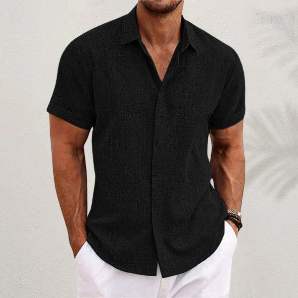 Heren overhemd korte mouw – Minimalistisch katoenen-linnen shirt voor stijlvolle zomerse dagen