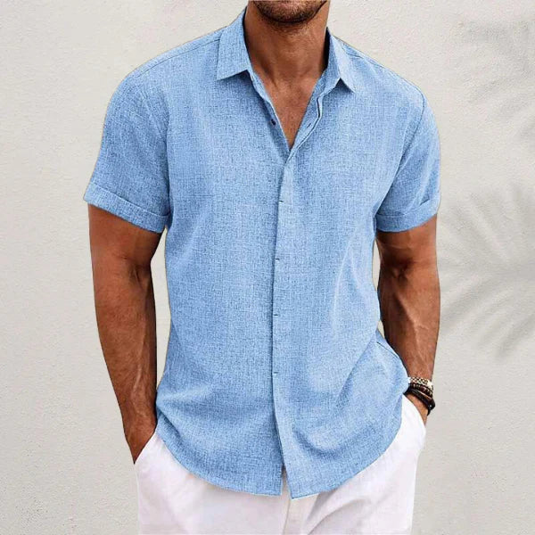 Heren overhemd korte mouw – Minimalistisch katoenen-linnen shirt voor stijlvolle zomerse dagen