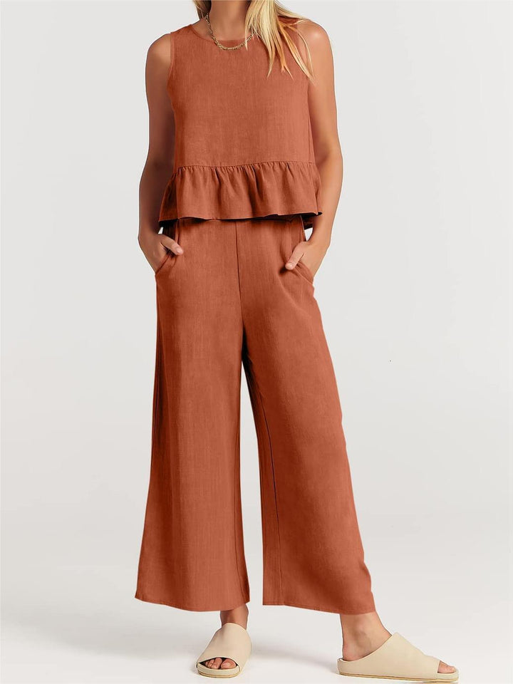 Tess - Dames Mouwloze Top en Broek Set - Elegante en Luchtige Combinatie voor de Zomer