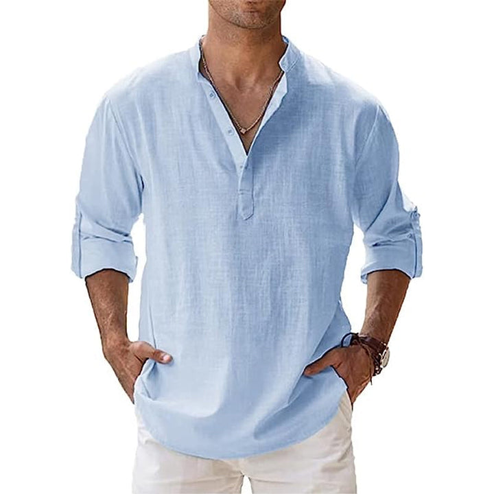 Linnen overhemd met Henley kraag – Ademend en licht voor een stijlvolle zomerse look