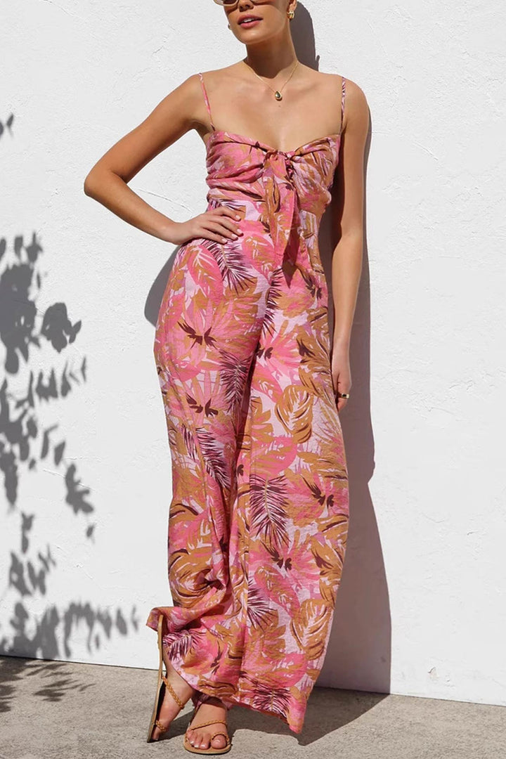 Nina – Gebloemde Jumpsuit met Strikdetail en Spaghettibandjes