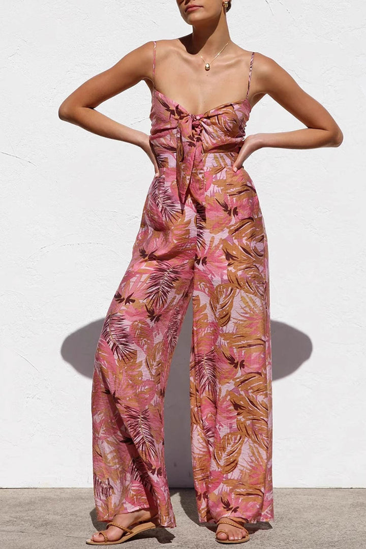 Nina – Gebloemde Jumpsuit met Strikdetail en Spaghettibandjes